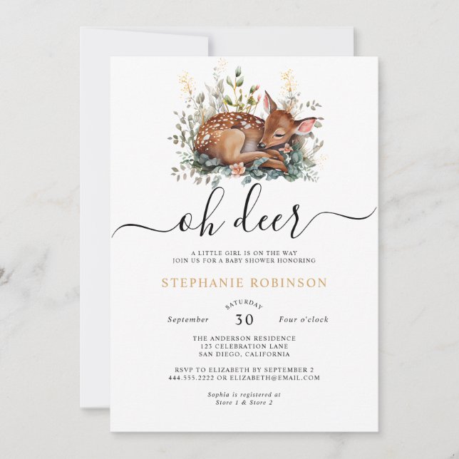 Oh Deer Woodland Forest  Baby Shower  Invitation (Front)