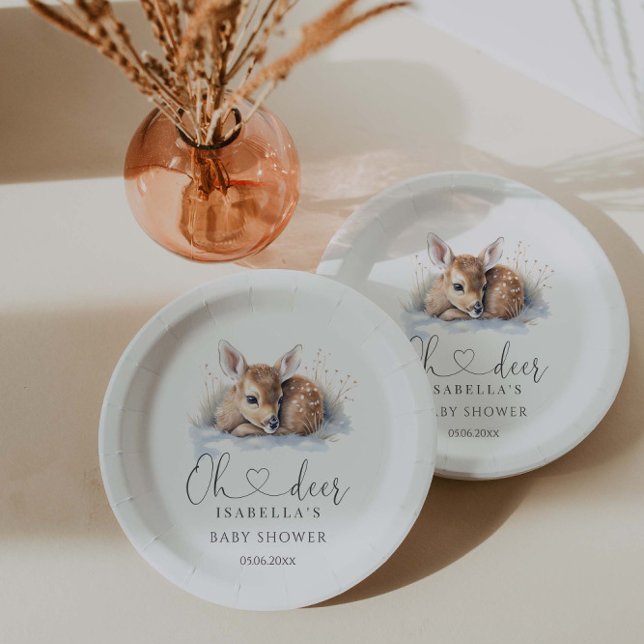 Oh Deer Woodland Winter Baby Shower Paper Plate (Creator Uploaded)