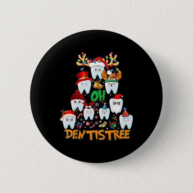 Oh Dentistree Fun Christmas Tree Dental Hygiene Xm 2 Inch Round Button (Front)