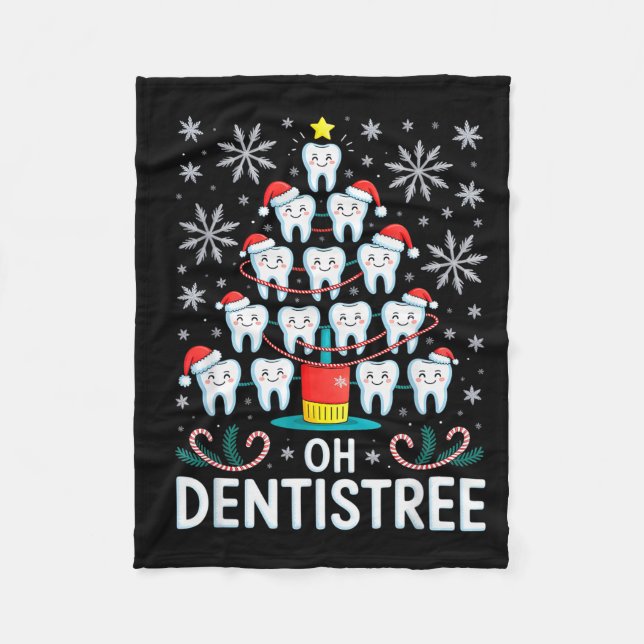Oh Dentistree - Funny Christmas Tree Dental Hygien Fleece Blanket (Front)