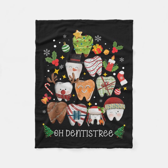 Oh Dentistree Merry Christmas Dental Funny Teeth T Fleece Blanket (Front)
