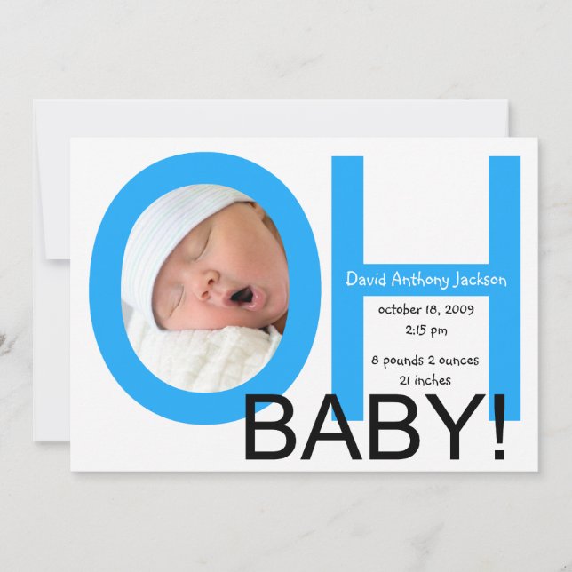 OH Faire-part de naissance bébé (bleu) (Devant)