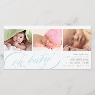Oh faire-part de naissance bleu de manuscrit du
