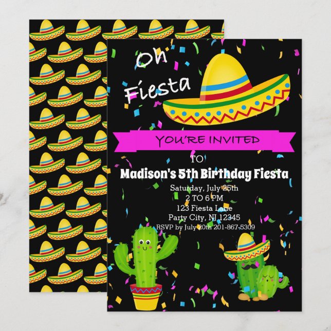 Oh Fiesta Girls Birthday Party Invitation (Front/Back)