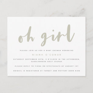 Oh fille baby shower carte postale.