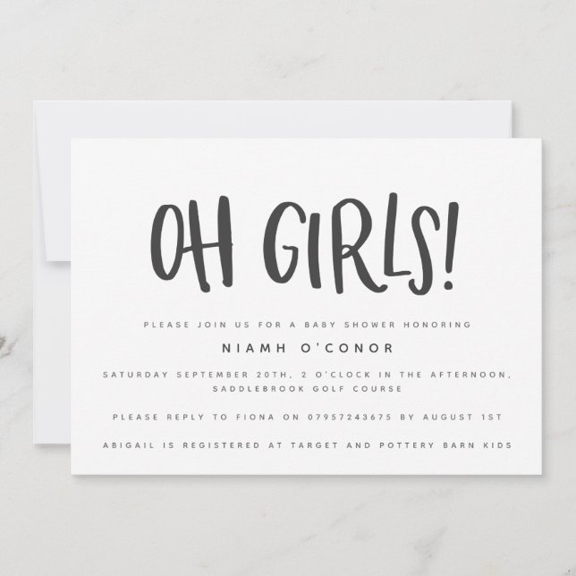 Oh filles twin baby shower invitation (Devant)