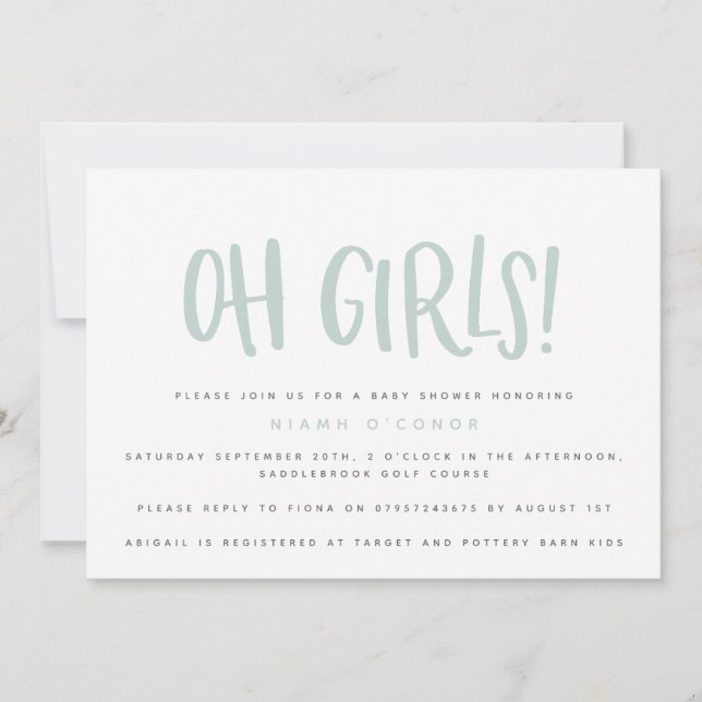 Oh filles twin baby shower invitation (Devant)