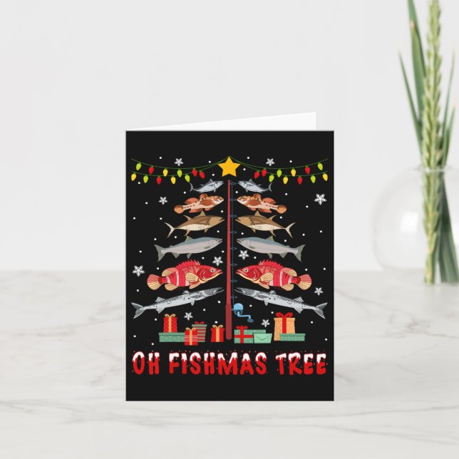 Oh Fishmas Tree Fishing Fisherman Christmas Xmas F Card (Front)