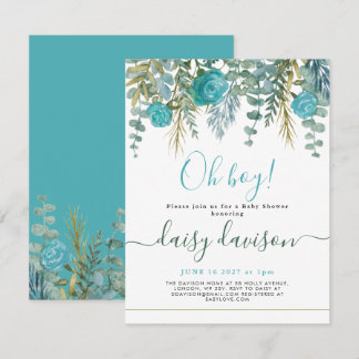 Oh garçon aquarelle Baby shower floral Invitation