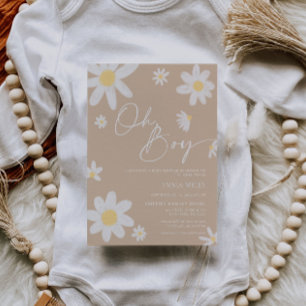 Oh garçon Baby shower Invitation Daisy Beige
