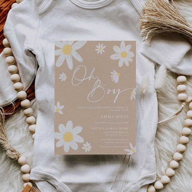 Oh garçon Baby shower Invitation Daisy Beige (Créateur téléchargé)