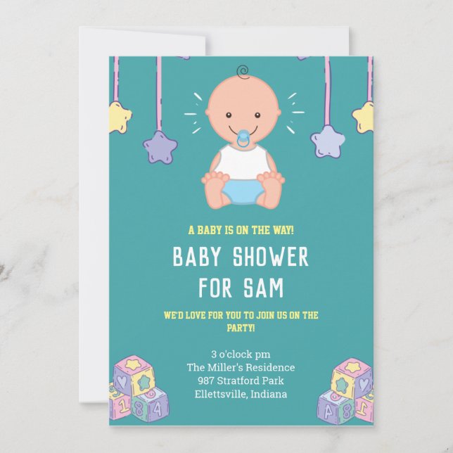 Oh Garçon Bébé jouets bleu baby shower Invitation (Devant)