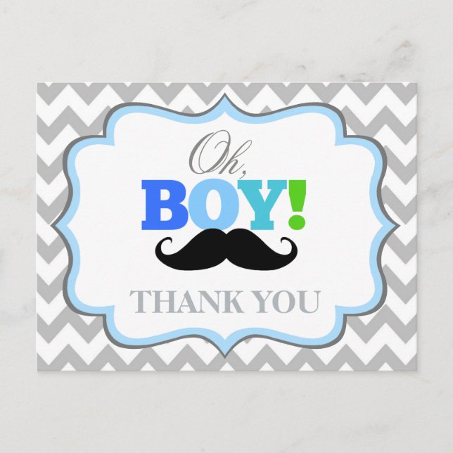 Oh garçon Mustache Baby shower Merci carte postale (Devant)