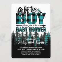 Oh Garçon Turquoise Plaid Baby shower Invitation