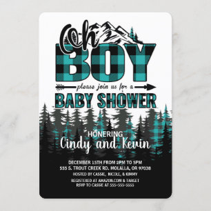 Oh Garçon Turquoise Plaid Baby shower Invitation