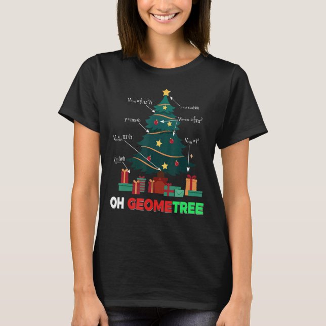 Oh Geometree Christmas Tree Presents Arithmetic T-Shirt (Front)