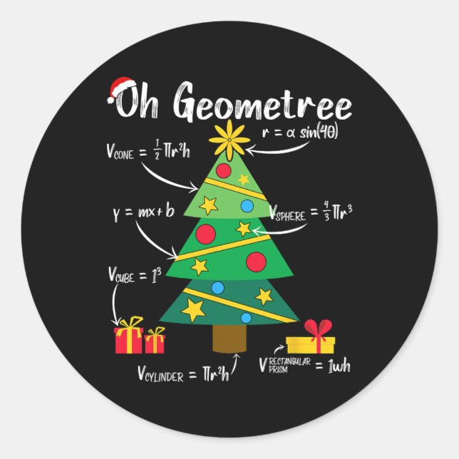 Oh geometree fun christmas tree geometry math teac classic round sticker (Front)