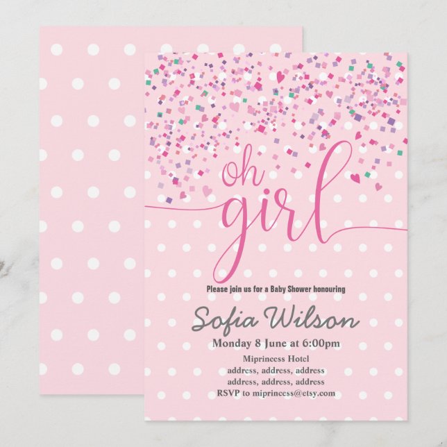 oh girl baby shower, invitation (Front/Back)