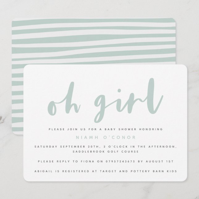 Oh girl, baby shower party invitation (Front/Back)