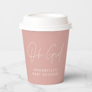 oh girl Baby shower script pink elegant  Paper Cups