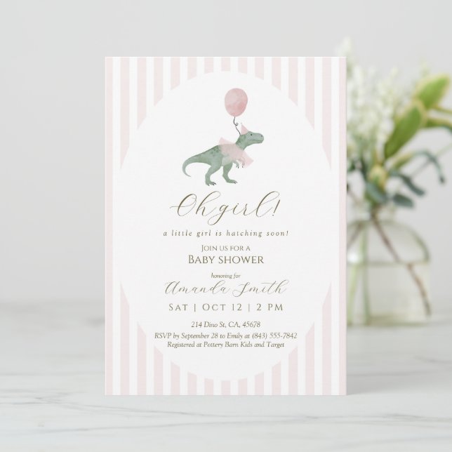 Oh Girl Dinosaur Baby Shower Invitation (Standing Front)