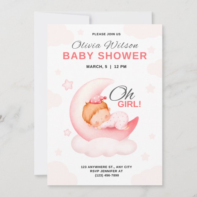 oh girl elegant baby girl shower invitation (Front)