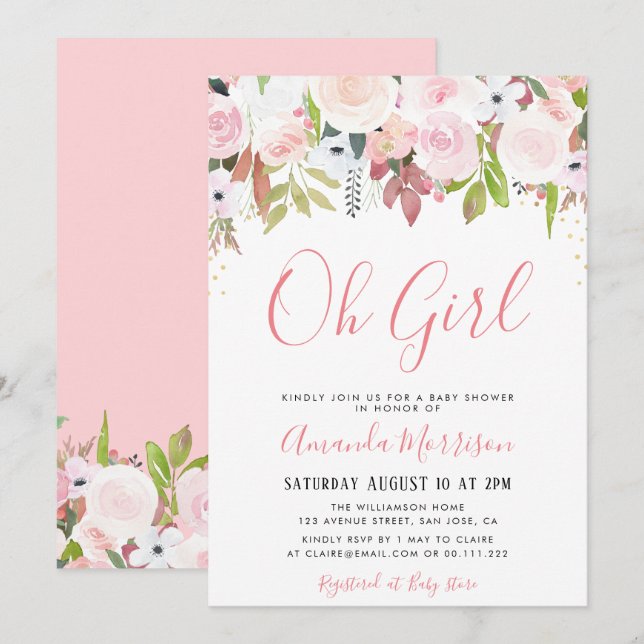 OH GIRL | floral baby shower invitation (Front/Back)