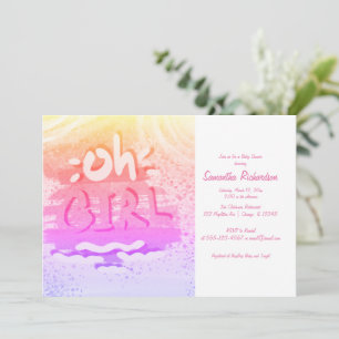 "OH GIRL"   Holography Pink and Gold Girl Shower Invitation