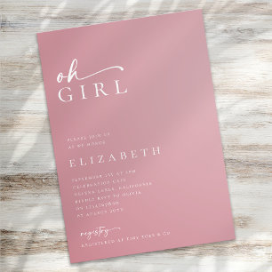 Oh Girl Pink Modern Minimalist Script Baby Shower Invitation