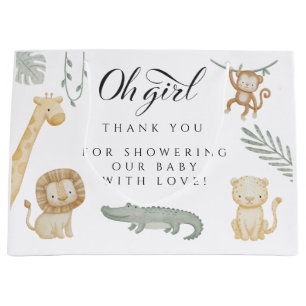 Oh Girl Safari Animals Baby Shower Jungle Greenery Large Gift Bag