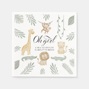 Oh Girl Safari Animals Baby Shower Jungle Greenery Napkin
