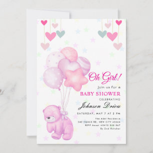“Oh Girl!” teddy bear balloon baby shower Invitati Invitation