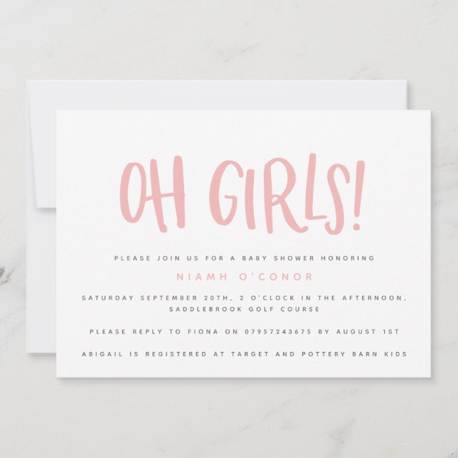 Oh girls twin baby shower invitation (Front)