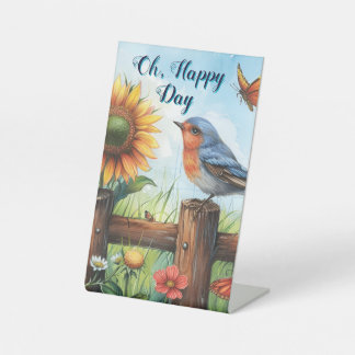 Oh Happy Day Bluebird and Sunflower Pedestal Sign