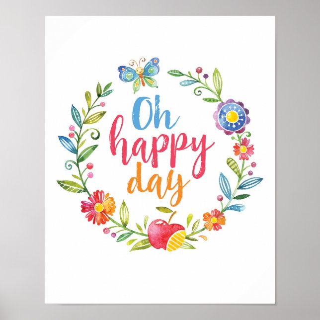 Oh Happy Day colourful floral poster print (Front)