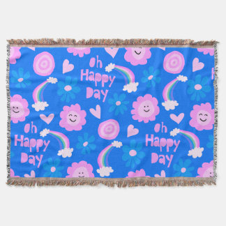  oh happy day | rainbows flowers pink blue throw blanket