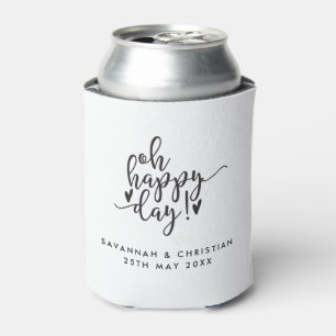 Oh Happy Day Script Personalized Wedding Koozie