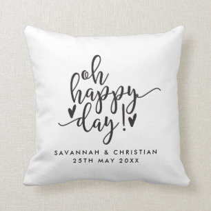 Oh Happy Day Script Personalized Wedding Pillow