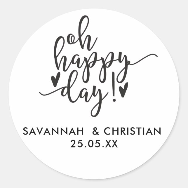Oh Happy Day Script Personalized Wedding  Sticker (Front)