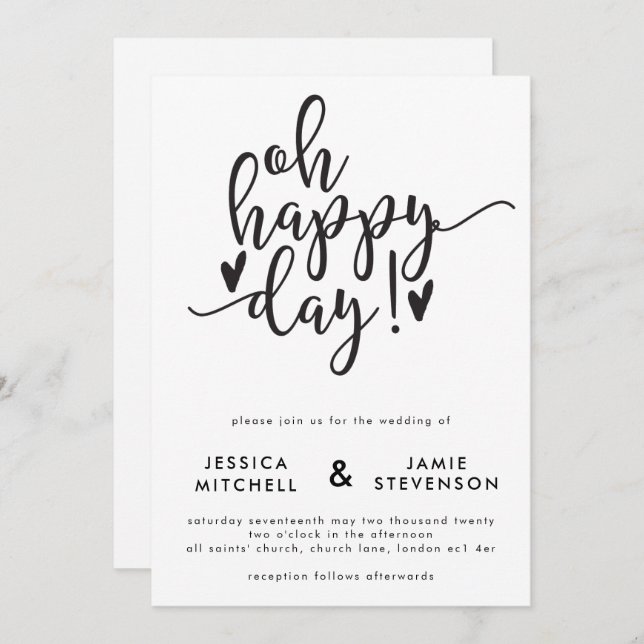 Oh Happy Day Typographic Wedding Invitation (Front/Back)