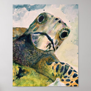 Oh Hello, Surprised Sea Turtle Poster print