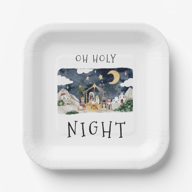 Oh Holy Night African American Nativity Christmas Paper Plate (Front)