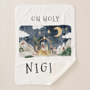 Oh Holy Night African American Nativity Christmas Sherpa Blanket