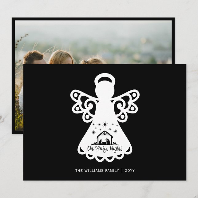 Oh Holy Night Angel Photo Black White Christmas (Front/Back)