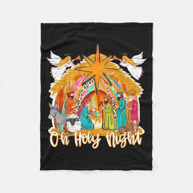Oh Holy Night Christian Nativity Scene Christmas R Fleece Blanket (Front)