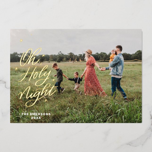 Oh Holy Night Christmas Foil Holiday Card (Front)