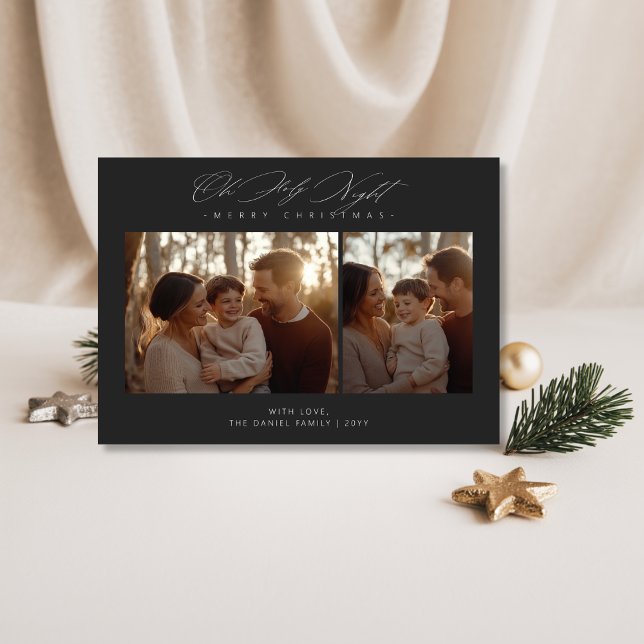 Oh Holy Night Christmas Religious 2 Photo Deep Holiday Card (Creator Uploaded)