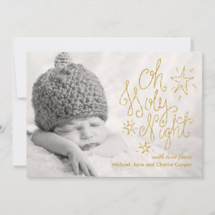 Oh Holy Night Gold Glitter   Holiday Photo Card