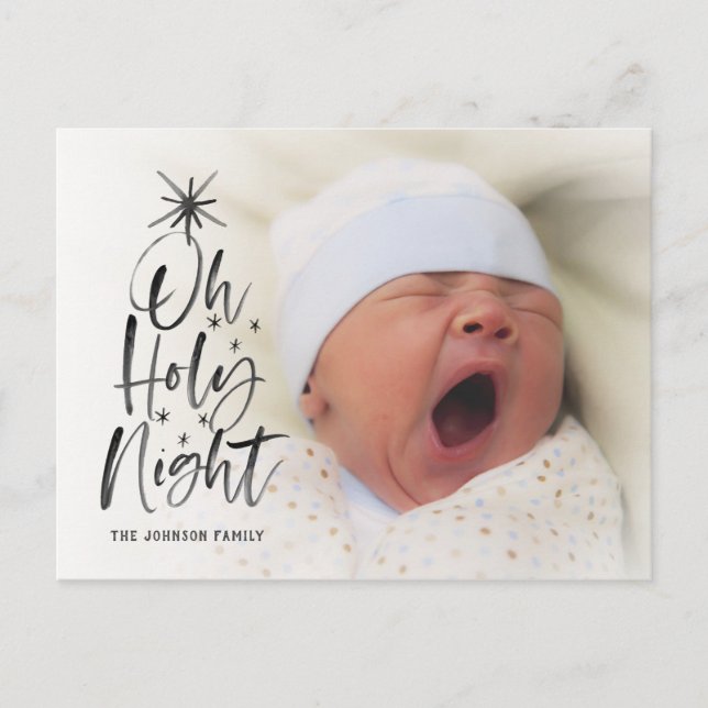 Oh Holy Night | Holiday Birth Announcement Photo Postcard (Front)