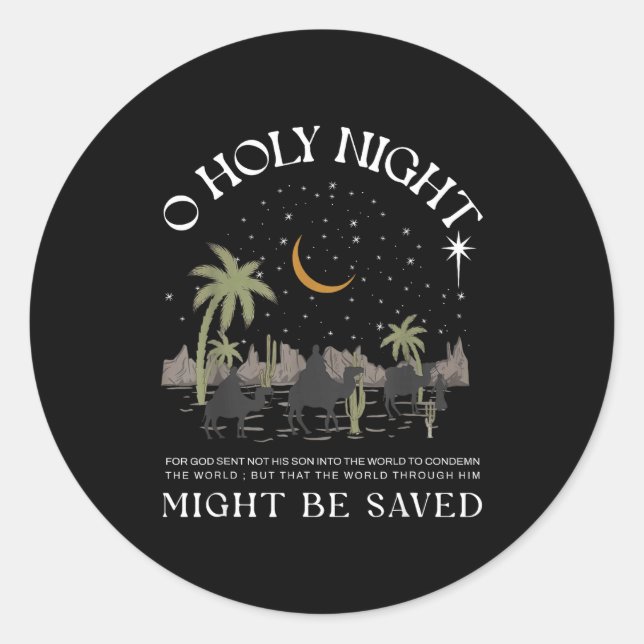 Oh Holy Night Jesus Nativity Scene Religious Merry Classic Round Sticker (Front)